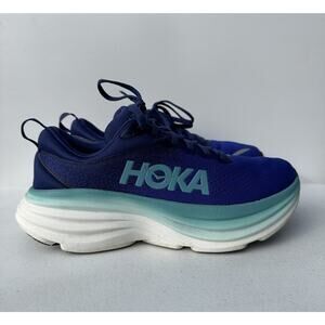 Hoka Shoes Women's 8B Bondi 8 Running Walking Workout Sneakers Blue Teal White